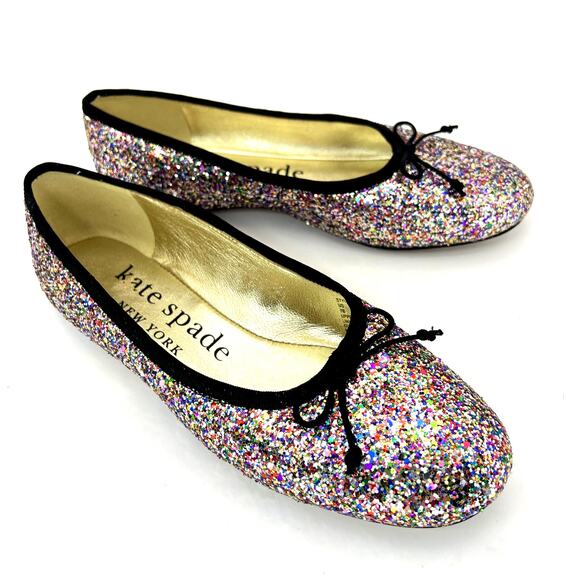 Kate Spade Honey Multicolored Glitter Ballet Flats 7 Slip On Bow - Picture 1 of 10